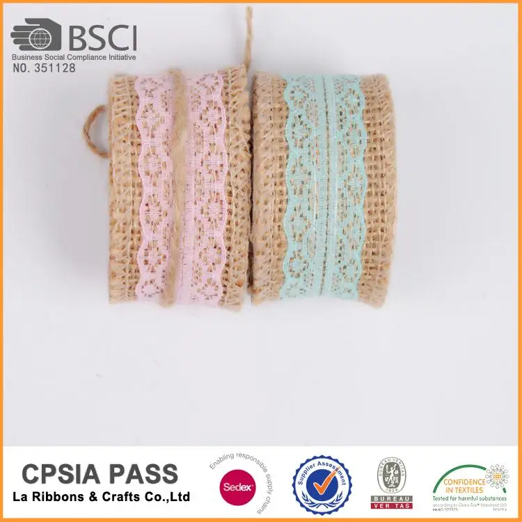 Jute burlap ribbon lace trim edge vintage wedding decoration hessian fabric for sale for wholesales