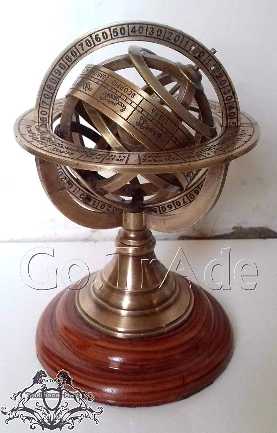 Arsh Nautical 5" Engraved Brass Tabletop Armillary Nautical Sphere Globe Gift