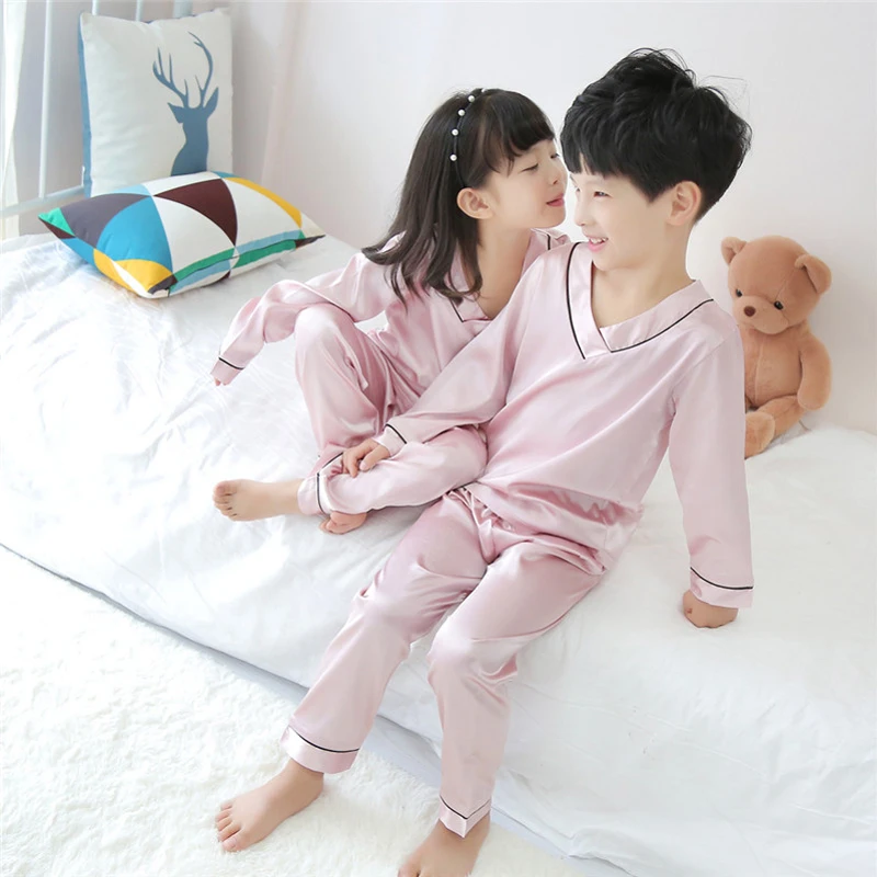 Wholesale Children Kids Vneck 100 Natural Silk Pyjamas With Long