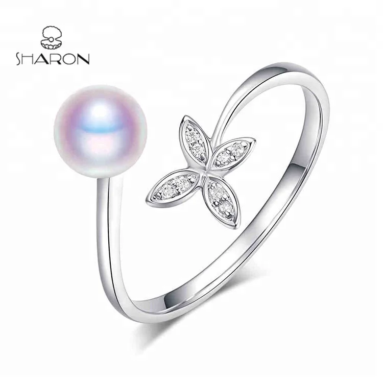 

Butterfly Freshwater Pearl Engagement Sterling Silver Opening Ring Settings, White gold