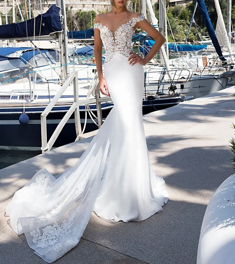 

Off The Shoulder Sexy Lady Fish Cut Fishtail Wedding Evening Dress Beijing, Ivory