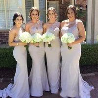 

2019 New Mermaid Bridesmaid Dresses One Shoulder Appliques Lace Satin Long Maid of Honor Dresses Wedding Guest Gowns