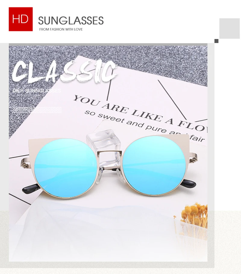 Vintage Plastic Round Lens Cat 3 UV400 Women Mirror Shades Sunglasses