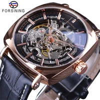 

Forsining 144 2019 Classic Golden Luxury Skeleton Mechanical Watches Waterproof Black Genuine Leather Men's Watches Male