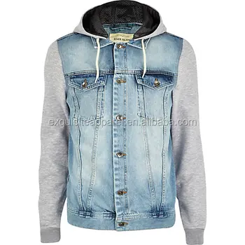 denim jacket with cotton sleeves and hood