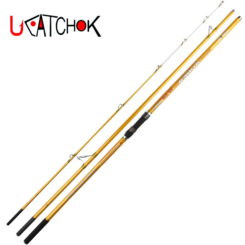 

4.2M inserted 3 sections far shot Beach long casting pure carbon fishing crane stick pole Surf rod, Golden