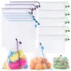 DRAWSTRING WASHABLE REUSABLE PRODUCE POLYESTER NET SHOPPING GROCERY MESH BAG FOR VEGETABLE