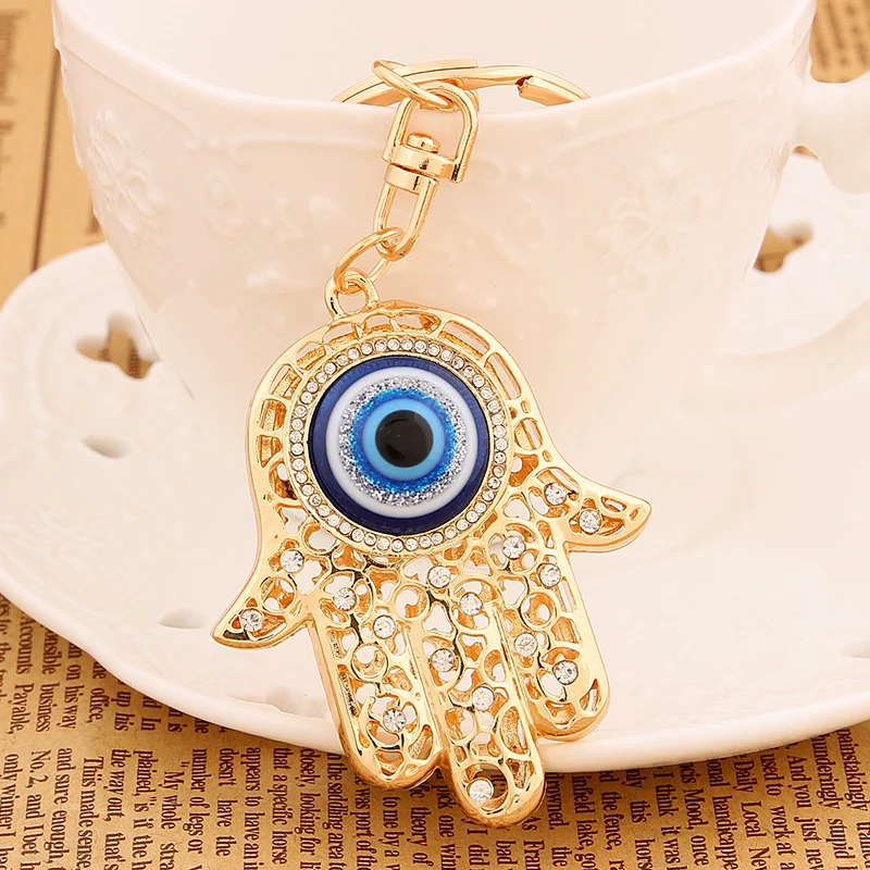 CZ diamond keychain Fashion Rhinestone Hand eye Metal Key Chains Ring Holder Charm Crystal Palm Keyring
