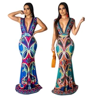 

2019 summer flower printed dress sleeveless maxi women casual dress plus size women clothing FM-6255