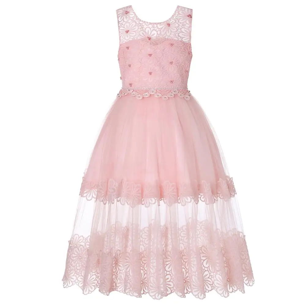 

Korean style kid Princess evening dress Lace flower girl Bridesmaid Dress Hollow-out Design of Long gown for party, White;pink;green;purple;champange;red