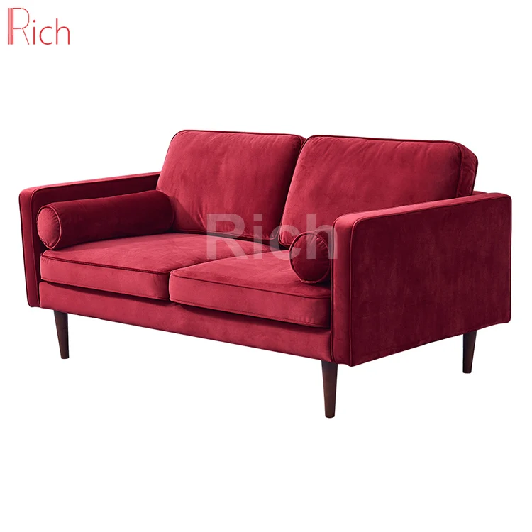 Lounge Drawing Room Furniture Modern Design Red Tufted Couch Velvet