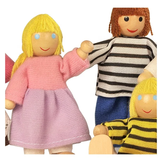 
Doll Family for Kids Wooden Joint Puppet Playing Wooden Dolls 