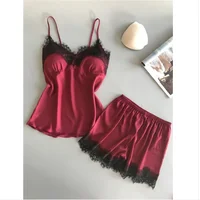 

Wholesale Plus Size V-neck Silk Sexy Ladies Sleepwear Women Lace Detailed Two-Piece Smoothly Sleepwear