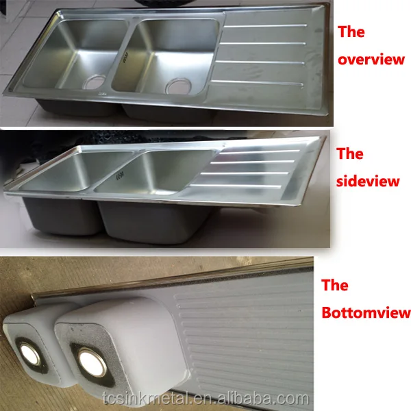 1200x500mm Size Electropolish Finish Double Bowl Double Tray Kitchen