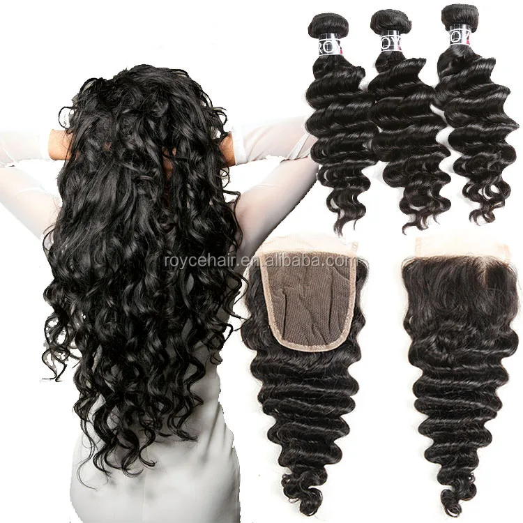 

Brazilian Raw Hair Natural Deep Wave 3 Bundles With 4x4 Lace Closure Human Hair Extension Online Order, Natrual color#1b( can be dyed bleached)