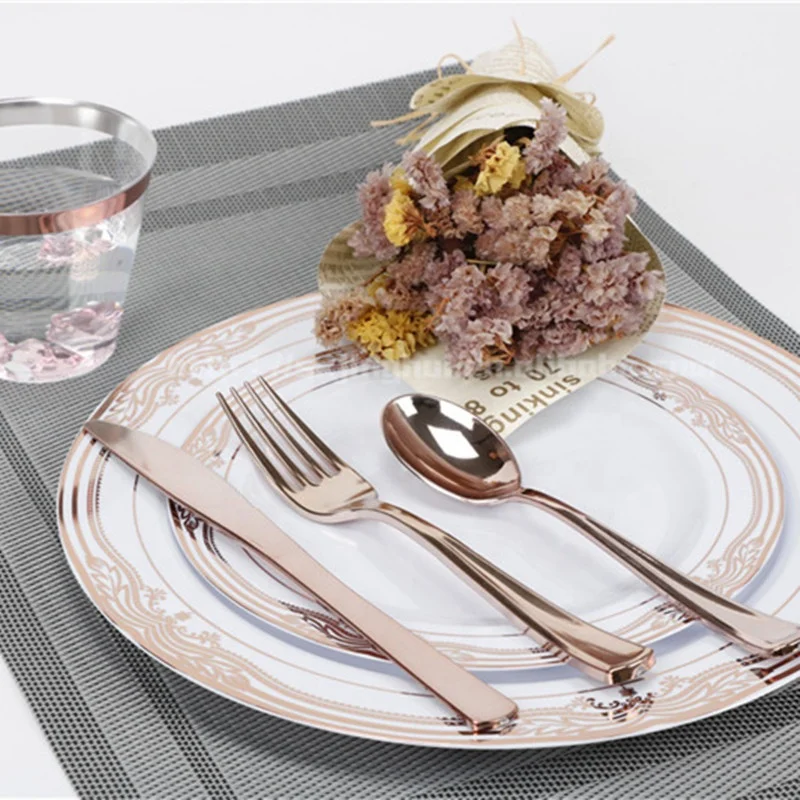 

Heavy Duty Dinnerware Set For 25 Guests White China Look Party wedding Disposable Plastic Tableware