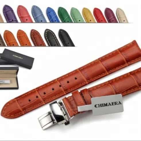 

raw leather watch strap with golden color buckle