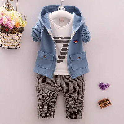 

Factory 3pcs 1-3years Kids Baby Boys2021 new boys zipper shirt striped pants suit children's clothing Korean kids clothes