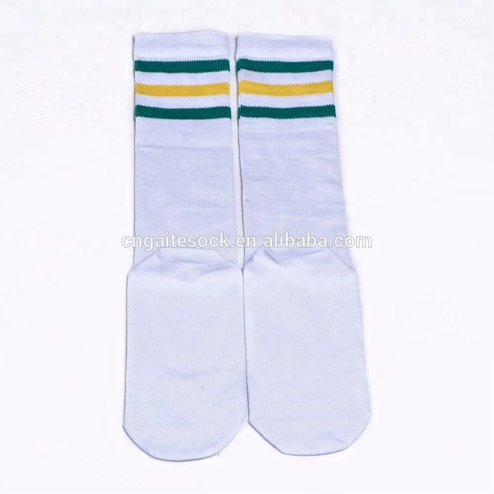 

Custom white sport socks for men naturalizer socks with green stripe, White with black strips/ can be customised