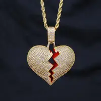 

KRKC&CO 14K Gold Iced Out Broken Heart Pendant Hip Hop Jewelry for amazon/ebay/wish online store for Wholesale Agent in Stock