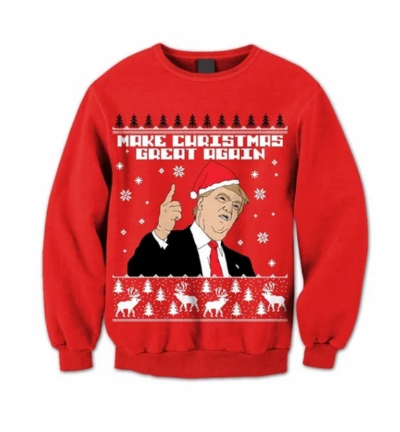 

Wholesale America Trump 3D Printing Crewneck Christmas Sweater, Red