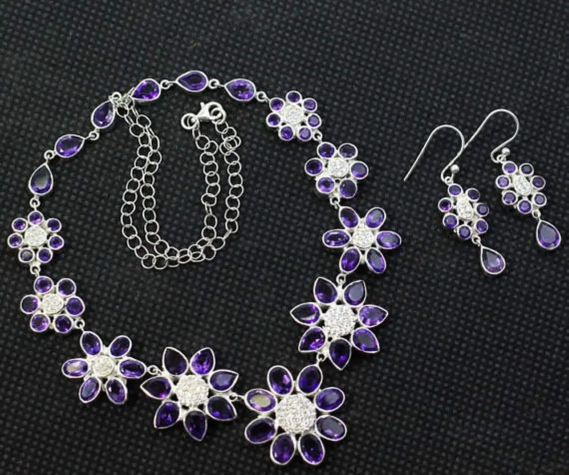 925 Silver Jewelry Set, Amethyst Earring, Amethyst necklace, Amethyst Jewelry, Womens Jewelry Set, Wedding Jewelry