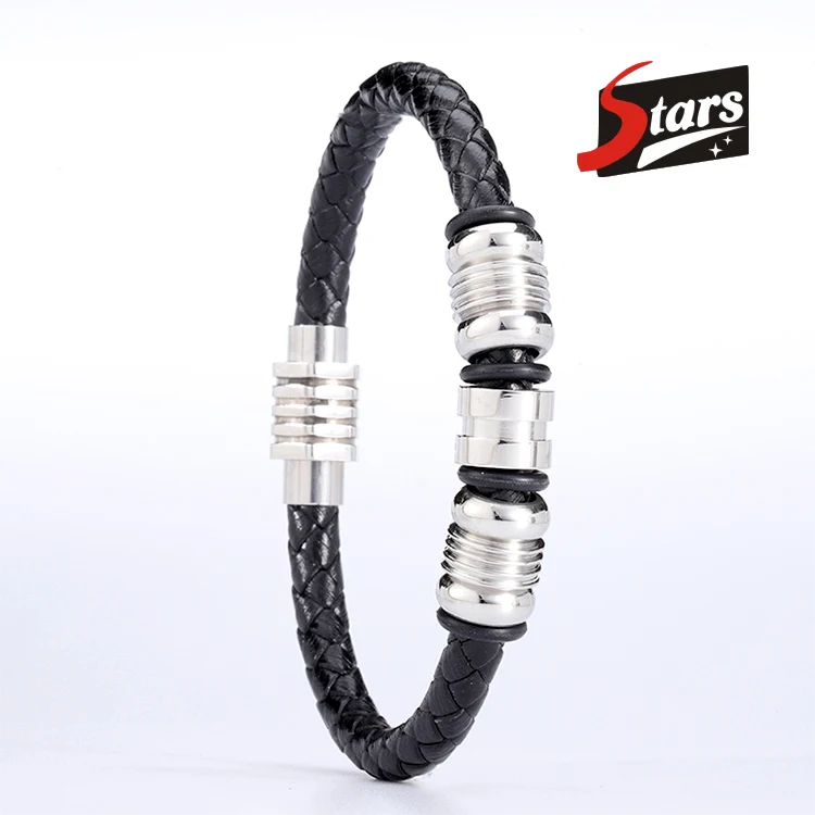 

Wholesale Men Kids Stainless Steel Charm Magnetic Clasp Custom Genuine Leather Bracelet