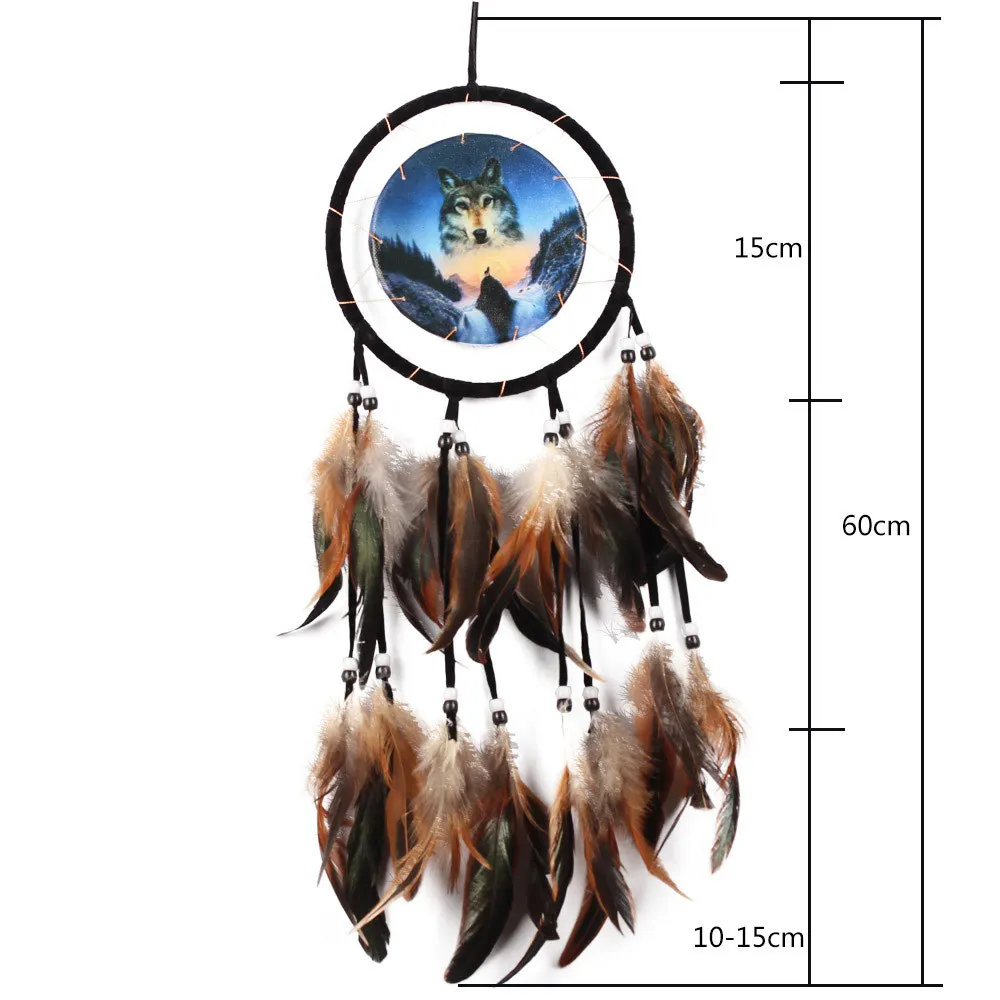 

Free Shipping Traditional Wolf Totem Handmade Dream Catcher with Feathers Wall Hanging Ornament Dream Catcher Decor Hot Sale