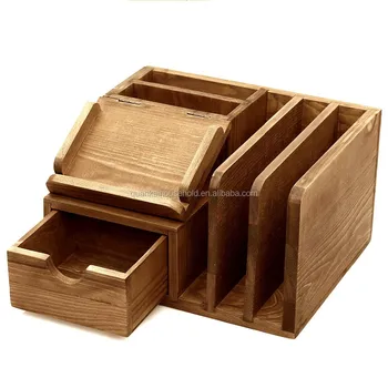 Natural Bamboo Wood Desktop Office Supplies Storage Organizer