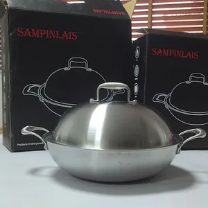 Image of 32-38cm SS304 Stainless steel non-stick coating frying pan deep fry pan with lid and handles