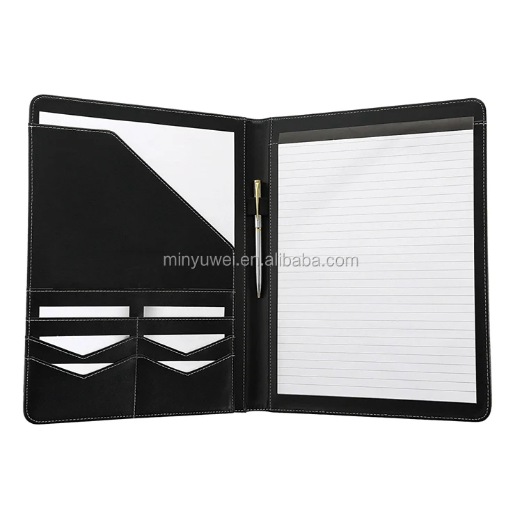 

A4 size Black matte office conference PU folder with notepad Office Supplies Organizer Manager Document Pads Briefcase Padfolio