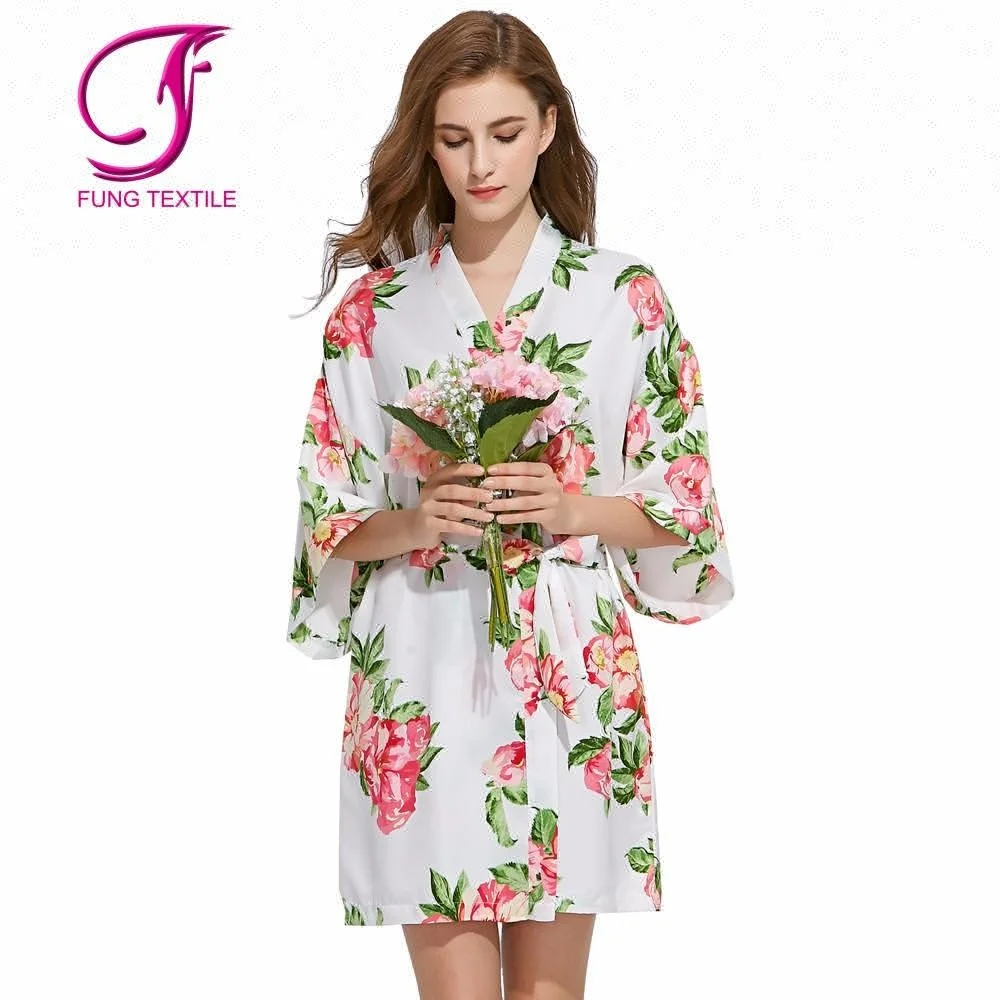 

FUNG 3026 Elegant Silk Floral Bridesmaid Kimono Robes, 6 colors