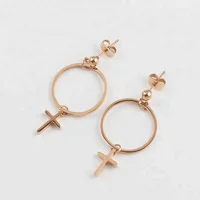 

OUMI Gemnel 2018 latest fashion rose gold cross hoop drop earring for girls