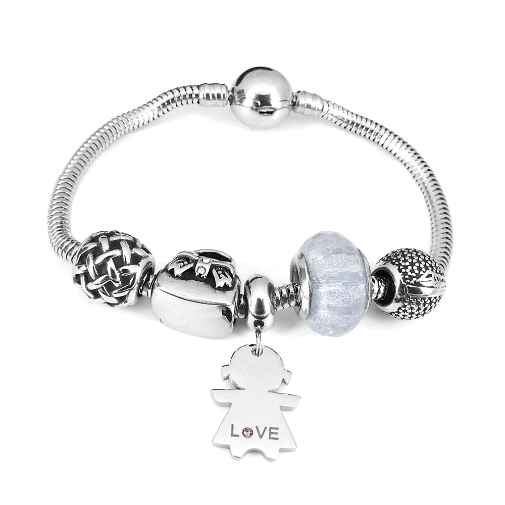 

Trendy girl charm bracelet made of stainless steel DIY design for wholesale can customize logo