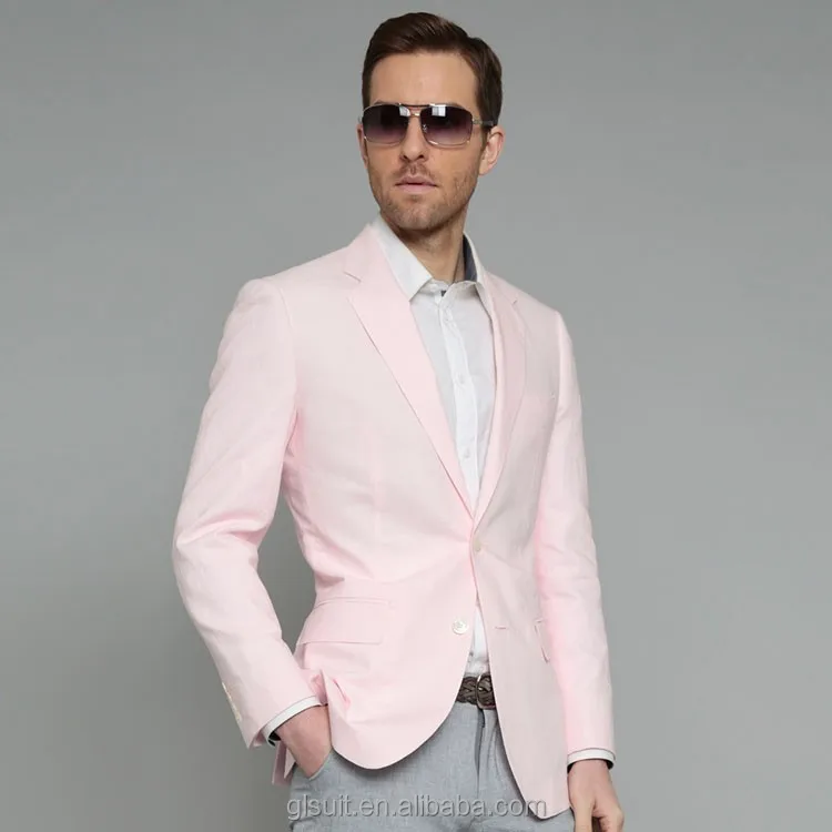 

55% cotton 45% linen Notch lapel two buttons pink color blazer men fashion new