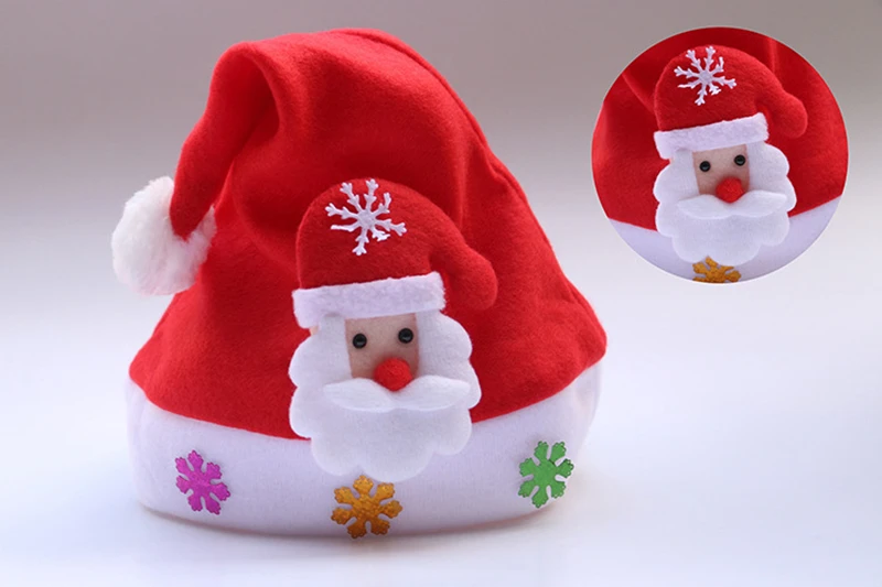 Oemtailor Non woven fabric hat Santa claus face snowman cap Christmas hat with decoration Xmas hat for Christmas and party