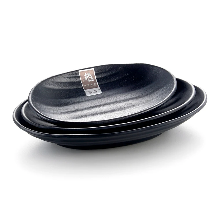 Factory Supplies Customized Logo Japanese Oval Black Restaurant Plates