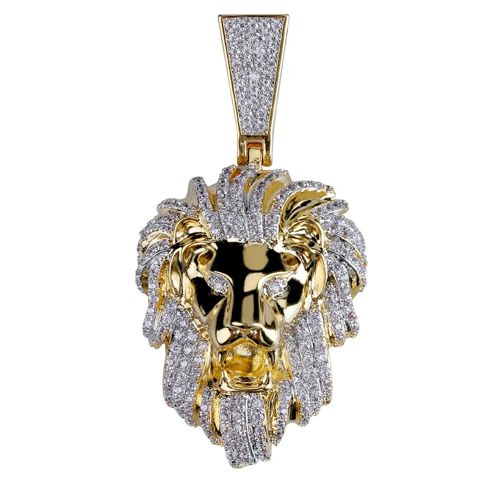 

Lion ferocious beast Model Pendant Necklace Lion's Head Iced Out Gold Bling Western Style Cool Boy Rap Jewelry rapper pendant, Gold & silver