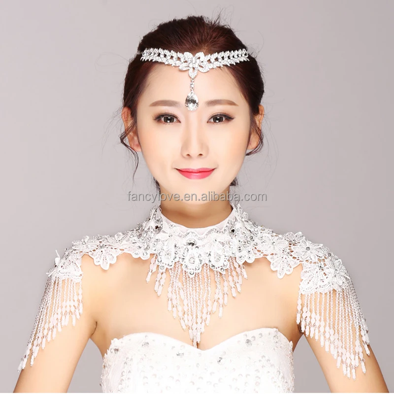 

Fancylove jewelry bride necklace shoulder chain wedding hair accessories lace crystal wedding dress jewelry, Color as picture or customer require