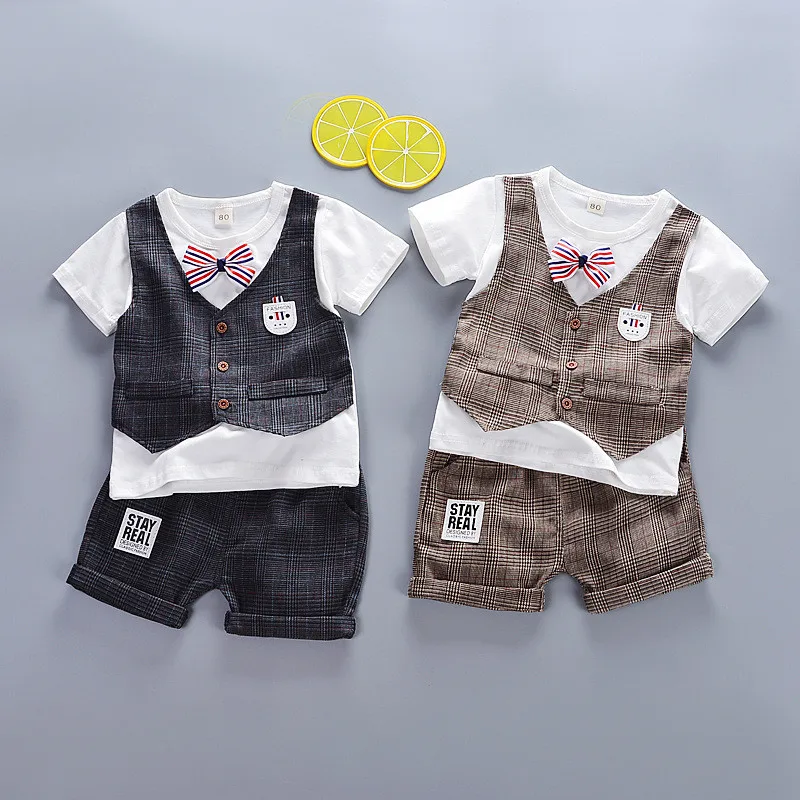 

Wholesale little boy clothing set baby boys gentleman suit summer t shirt and Pants set for kids, Picture