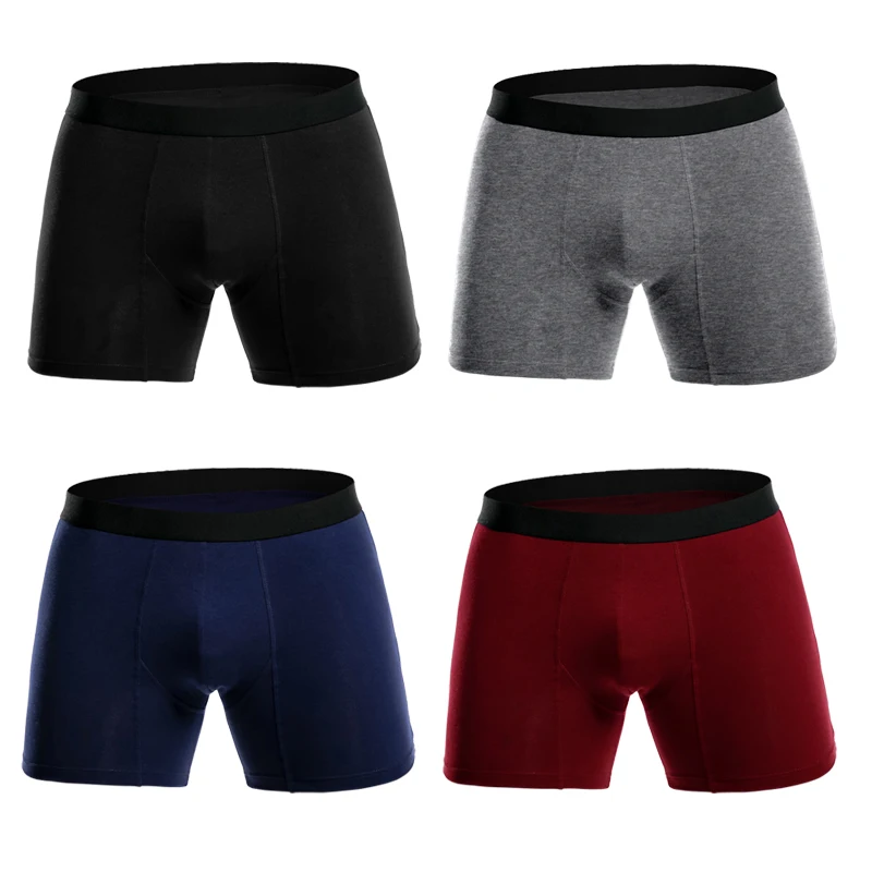 

95% Cotton+5% Spandex Men's Mid-rise boxer briefs wearing long johns, Black;grey;red;blue