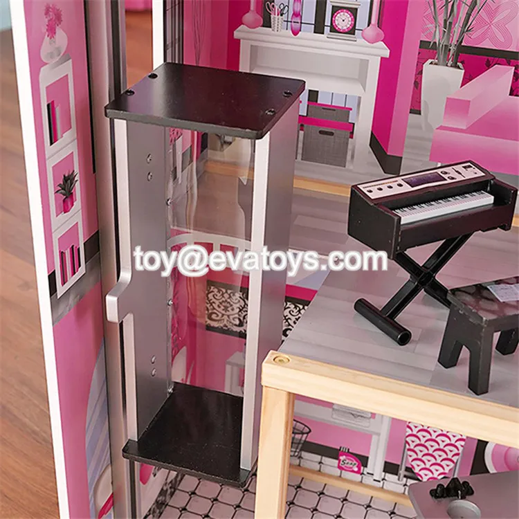 New Style 30 Furniture Pieces Children Wooden Giant Doll House For