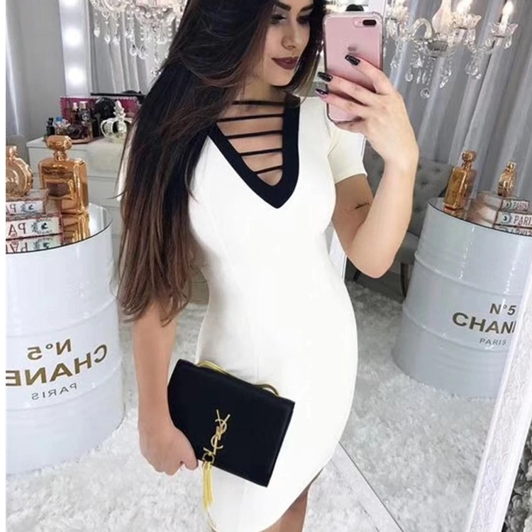 

Sexy Women Celebrity Evening Party Rayon Night Clubwears Bodycon White Bandage Prom Dress