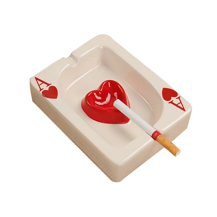 

European funny novelty square poker hotel living room table top ceramic ashtray