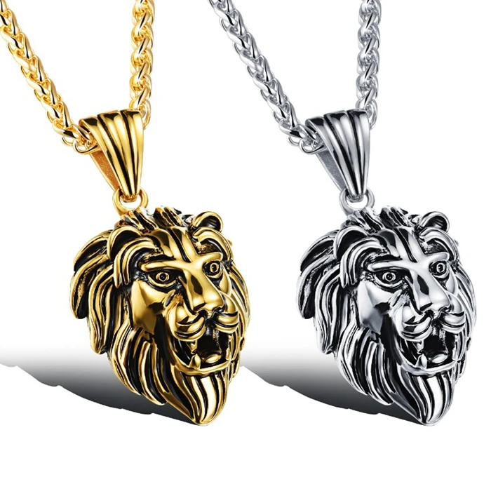 

Custom made 316 stainless steel mens jewelry silver gold color animal lion pendants necklaces