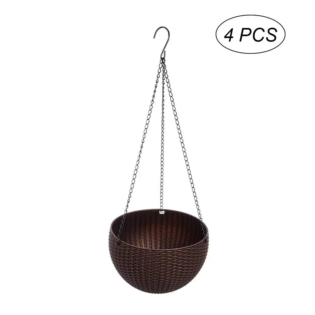 OUNONA Plastic Hanging Planter Basket Durable Metal Chain Plant Holder Decor Hanging Flower Pots Indoor Outdoor Hanging Baskets 4PCS (Coffee)