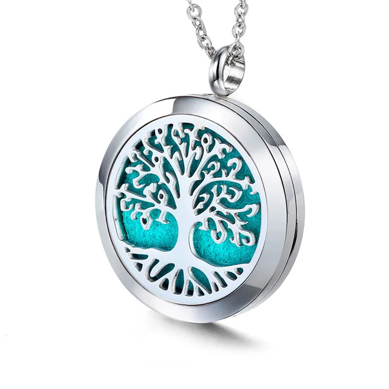 

6pcs Random And Felt Pads 316L Stainless Steel Tree of Life Aroma Essential Oil Diffuser Locket Pendant Necklace