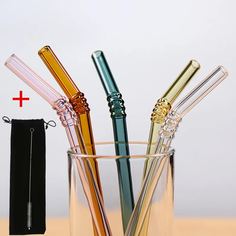 

Wholesale High Quality Reusable Clear Glass Straw Cocktail Milk Tea Crystal Bent Drinking Straws
