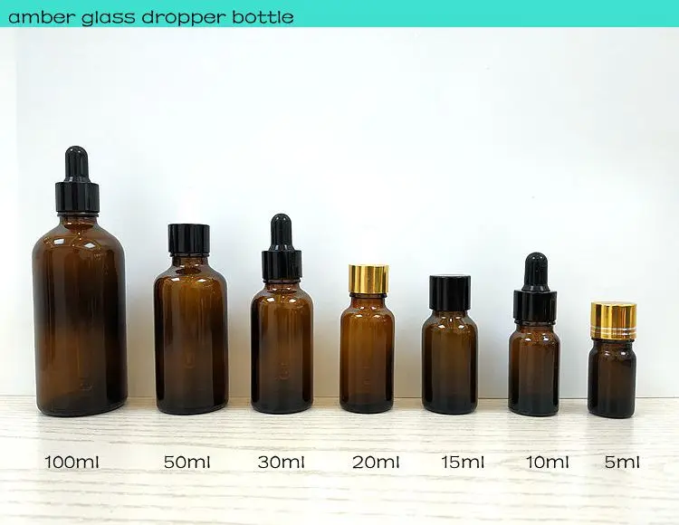 In Stock Essential Oil Bottle Boston Round Black Glass Dropper Bottle