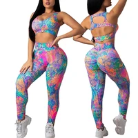

Lover-Beauty Dropship Tie Dye Backless Cut Out Two Piece Yoga Wear Jumpsuit Set For Trend Women